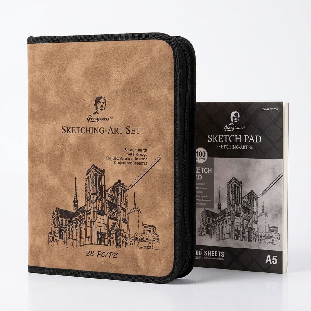 Giorgione G-SK38 Kit Profissional de Desenho e Esboço com 38 Peças + Estojo Rígido Revestido