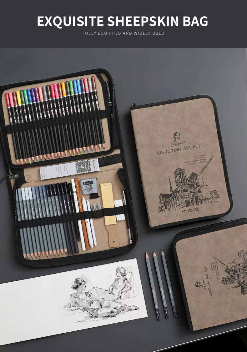 Giorgione G-SK57 Kit Profissional de Desenho e Esboço com 57 Peças + Estojo Rígido Revestido